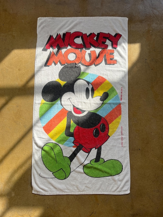 MICKEY !! Vintage Screen Printed Graphic Beach Towel From the 90s