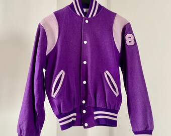 Vintage 1980s Wool Varsity Jacket: Purple Letterman With Horse