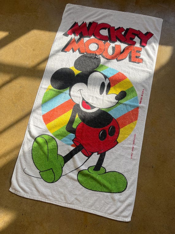 MICKEY !! Vintage Screen Printed Graphic Beach Towel From the 90s