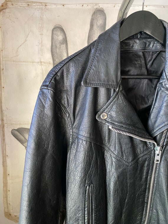 80s Vintage Leather Biker Jacket - image 6