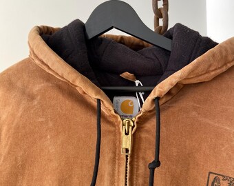 Vintage Brown Ginger Carhartt J130 Hooded Zip-up Bomber Jacket