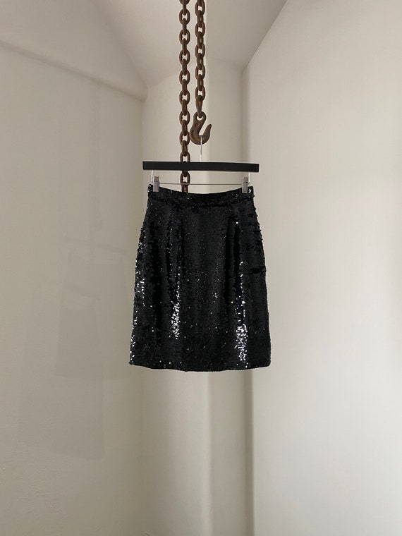 All over Black Sequins High Waist Skirt / size 4 - image 2