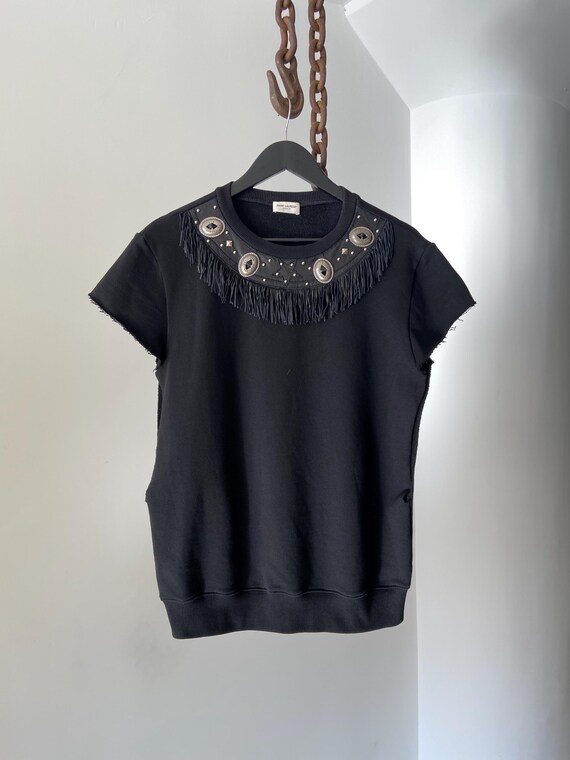 YSL Saint Laurent Fringe Concho Sweater - Cut Sleeves - Etsy