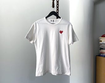 White PLAY Comme Des Garçons Crewneck Heart Logo T-shirt Size L - Etsy