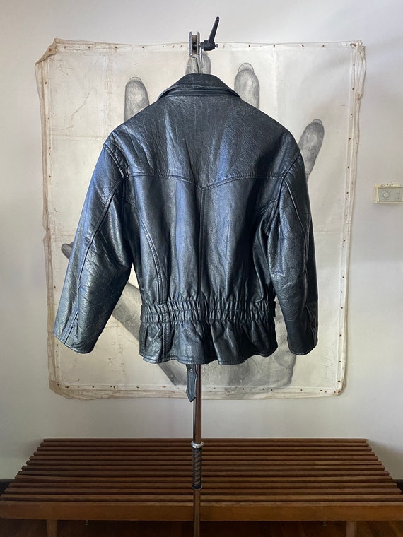 80s Vintage Leather Biker Jacket - image 7