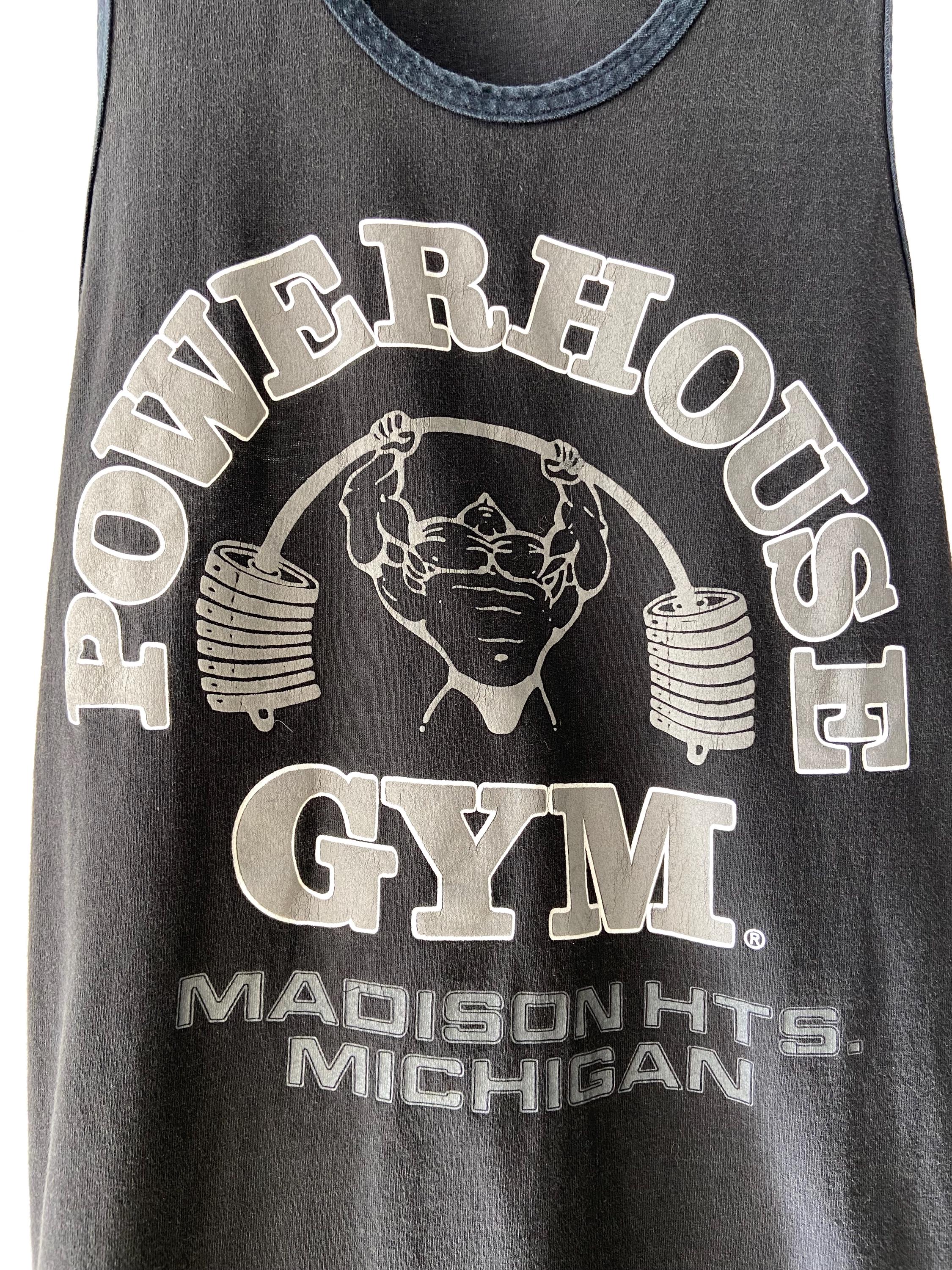 Vintage Black Powerhouse Gym Michigan Graphic Muscle Tank Top