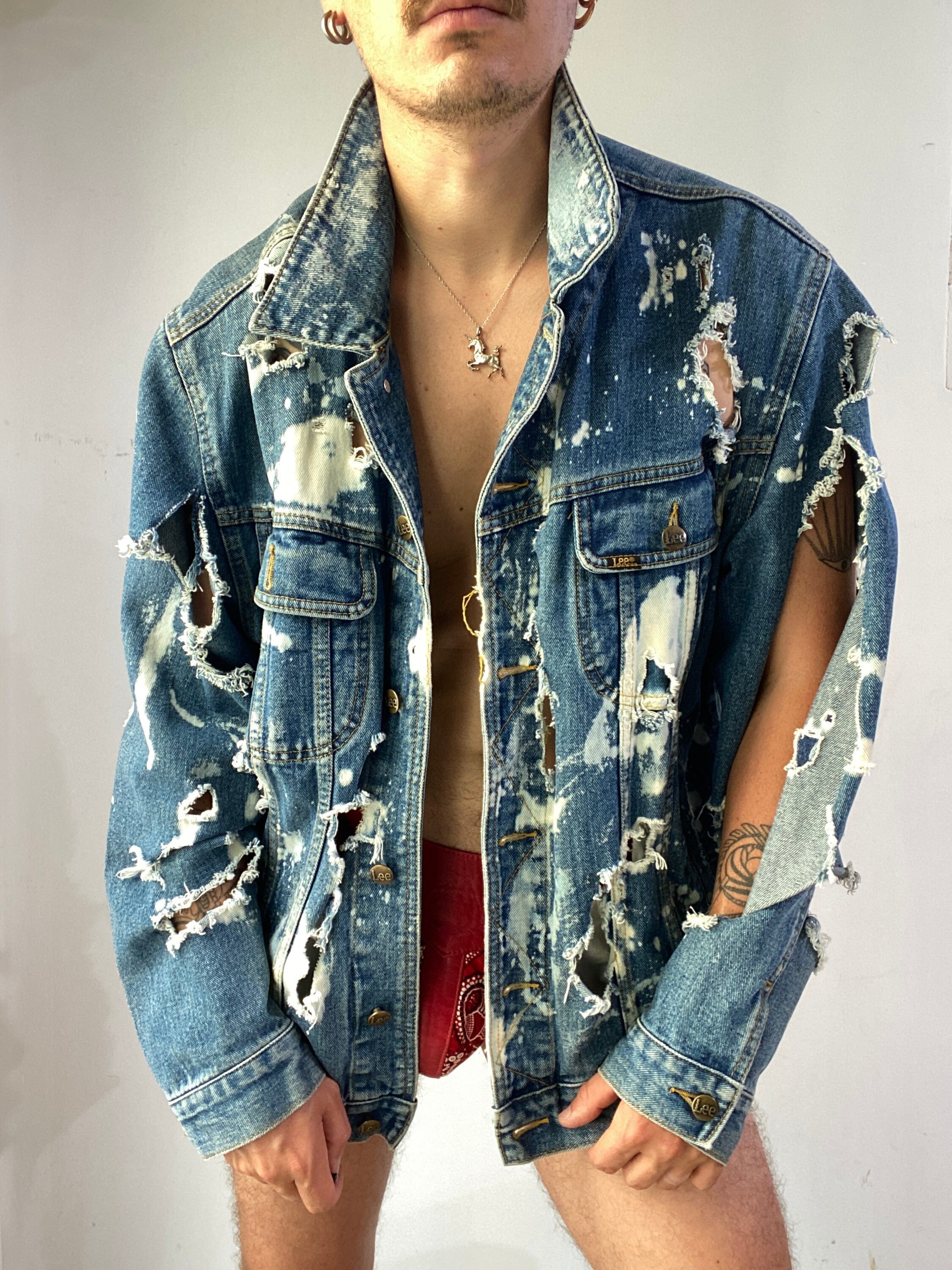 Mercatoo Girls Ripped Jean Jacket Front Pocket Button Long Sleeve Collared Jean Coat Retro Classic Casual School Clothes
