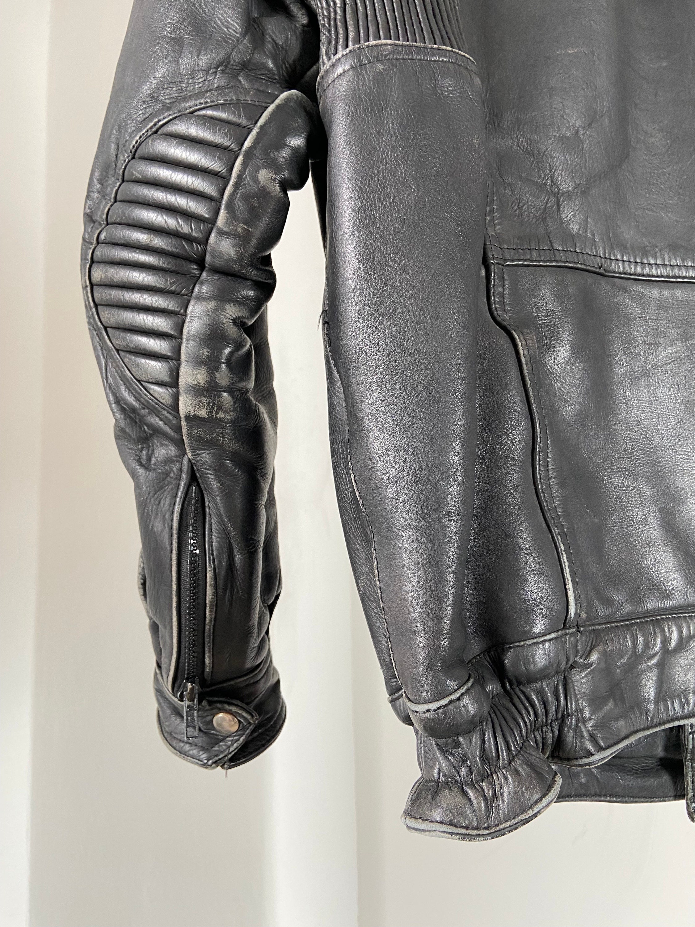 Vintage Sylman Black Asymmetrical Zip Leather Moto Jacket