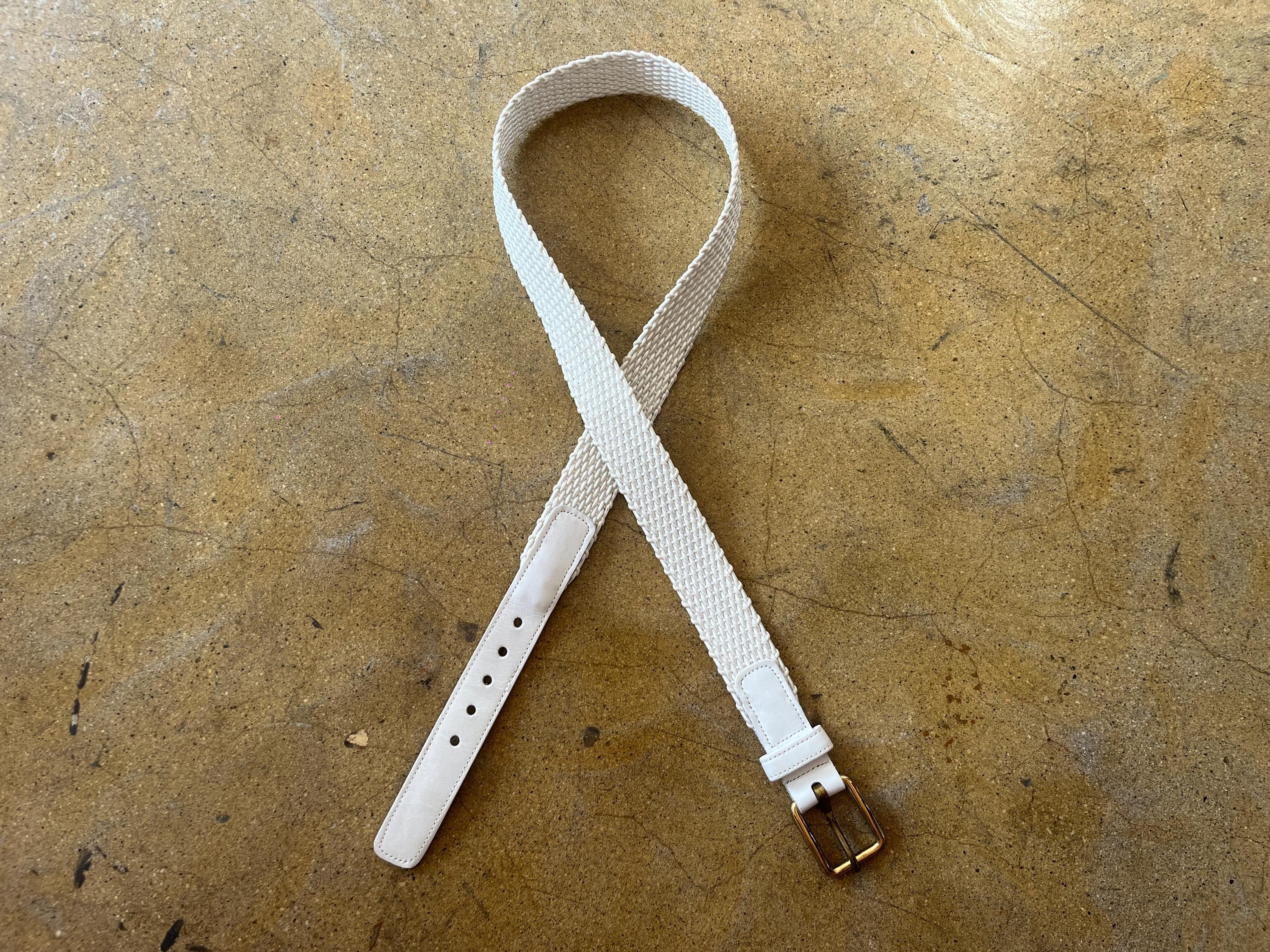 Vintage Brooks Brothers White Braided Belt: Leather & Elastic, Brass Buckle (33-36 inches)