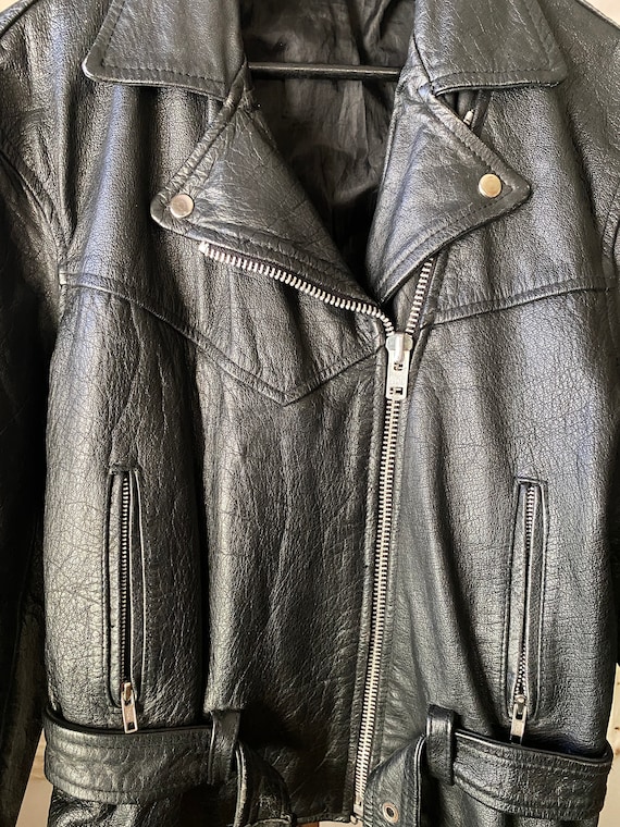 80s Vintage Leather Biker Jacket - image 3