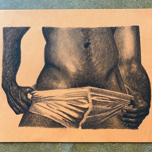 Hand Charcoal Drawing on Orange paper