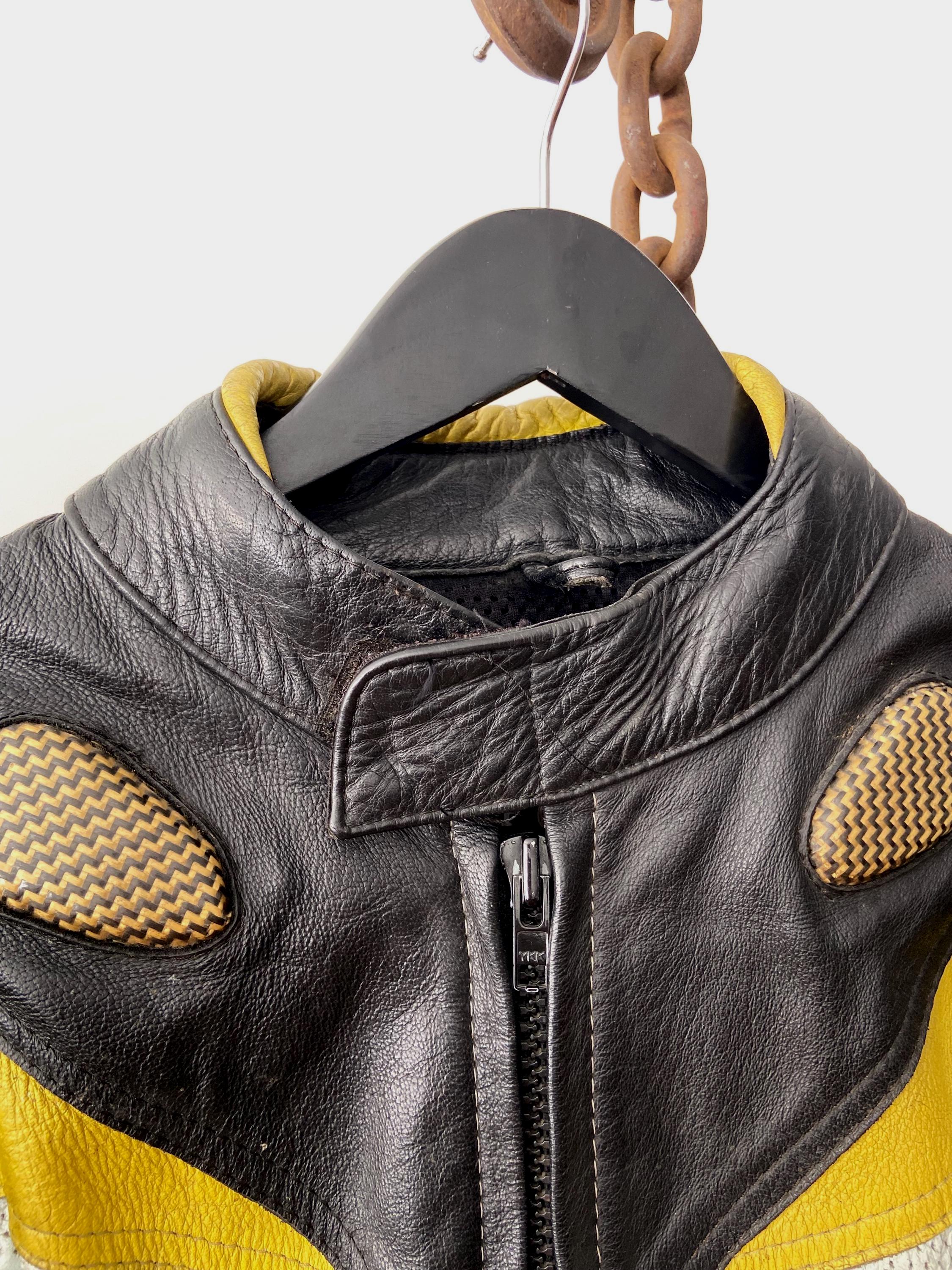 Vintage Leather Paradise Black Yellow Perforated Padded Racing