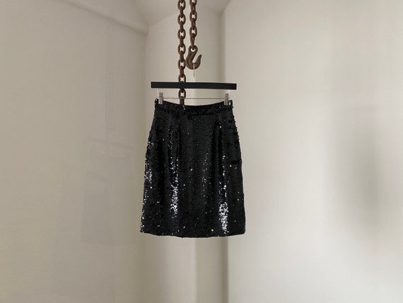 All over Black Sequins High Waist Skirt / size 4 - image 1