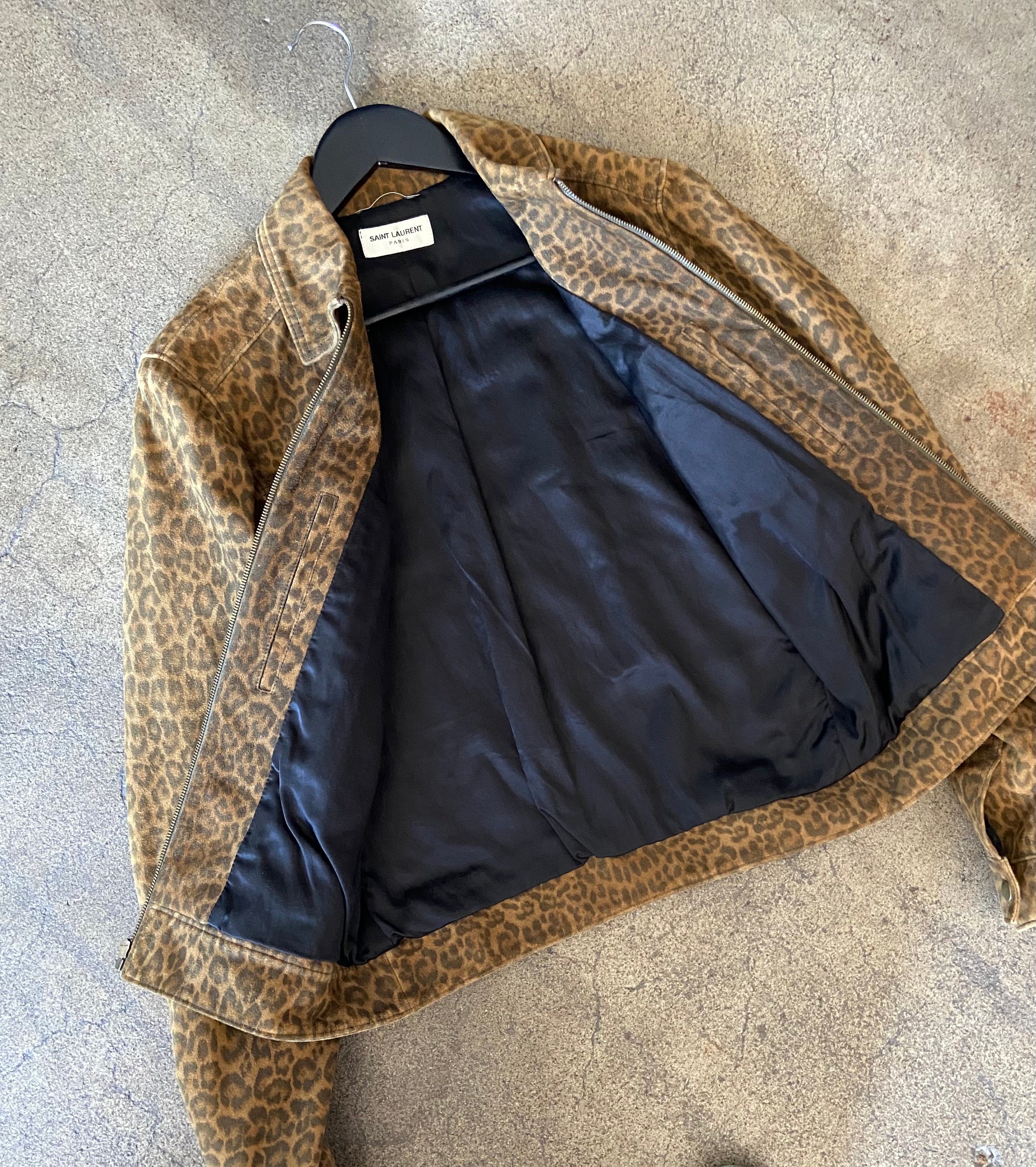 YSL Saint Laurent Paris Suede Leather Trucker Western Cheetah