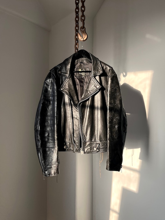 Painted Motorcycle Black leather Jacket / London C