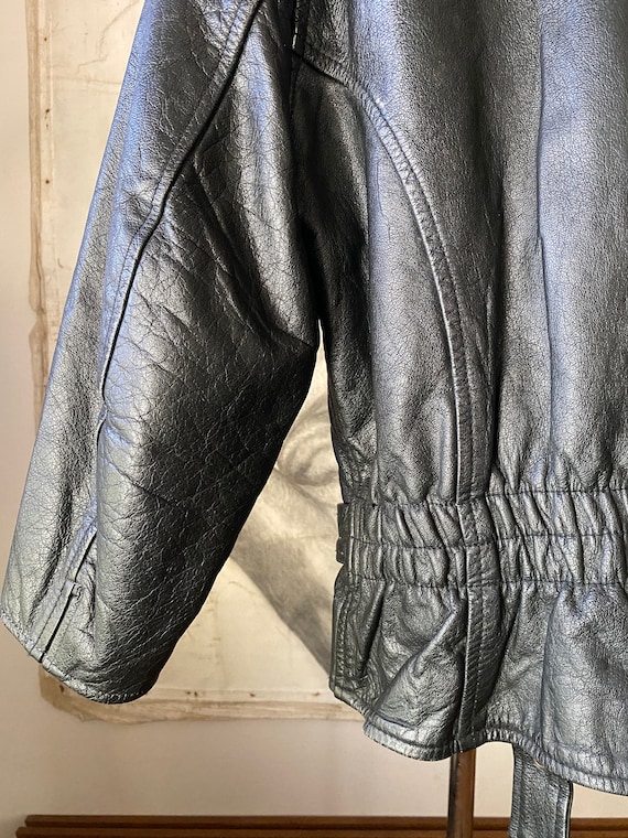 80s Vintage Leather Biker Jacket - image 9