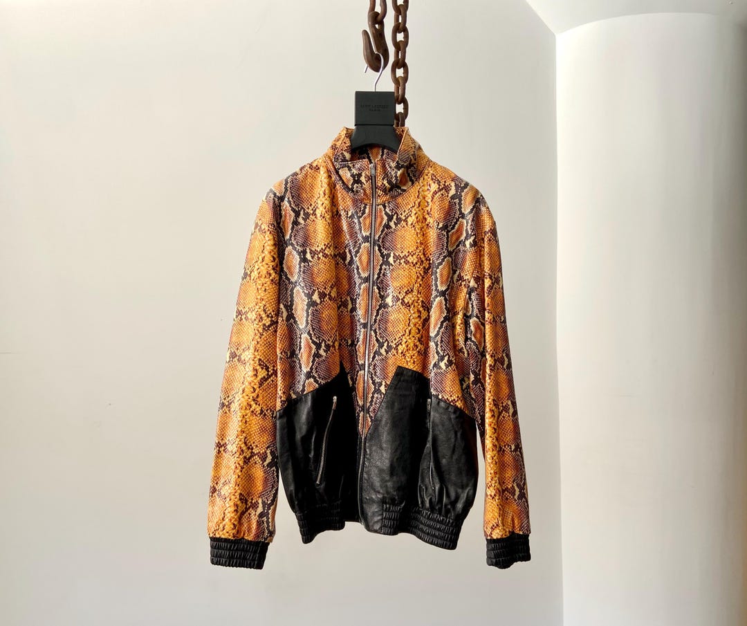 Saint Laurent Paris YSL Bright Python Snake Skin Print Zip-up