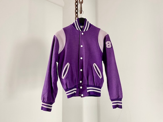 Vintage 1980s Wool Varsity Jacket: Purple Letterman With Horse