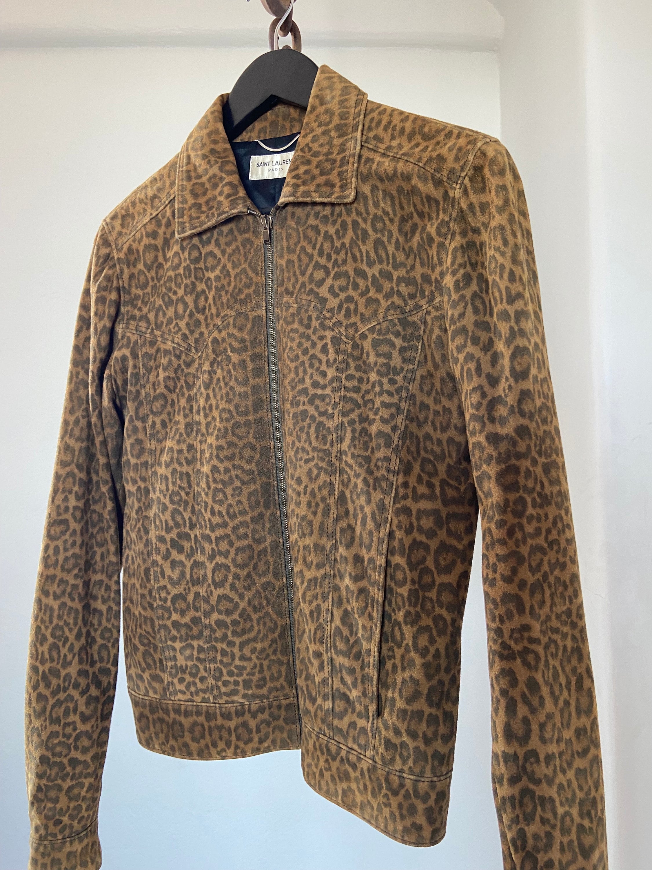 YSL Saint Laurent Paris Suede Leather Trucker Western Cheetah