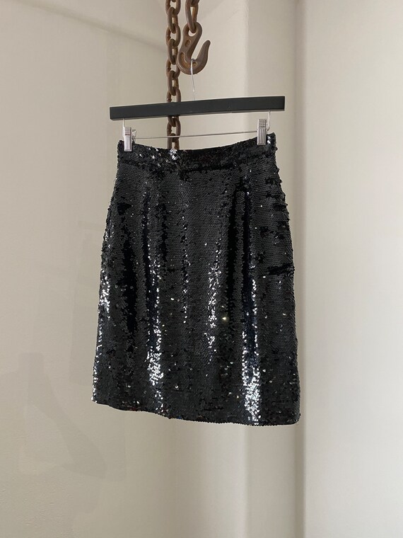 All over Black Sequins High Waist Skirt / size 4 - image 3