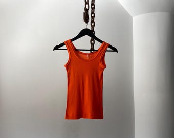 Vintage Orange Ribbed Cotton Tank Top Made in Spain Size 8-10