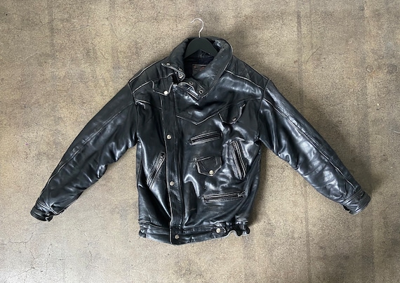 Vintage Sylman Black Asymmetrical Zip Leather Moto Jacket
