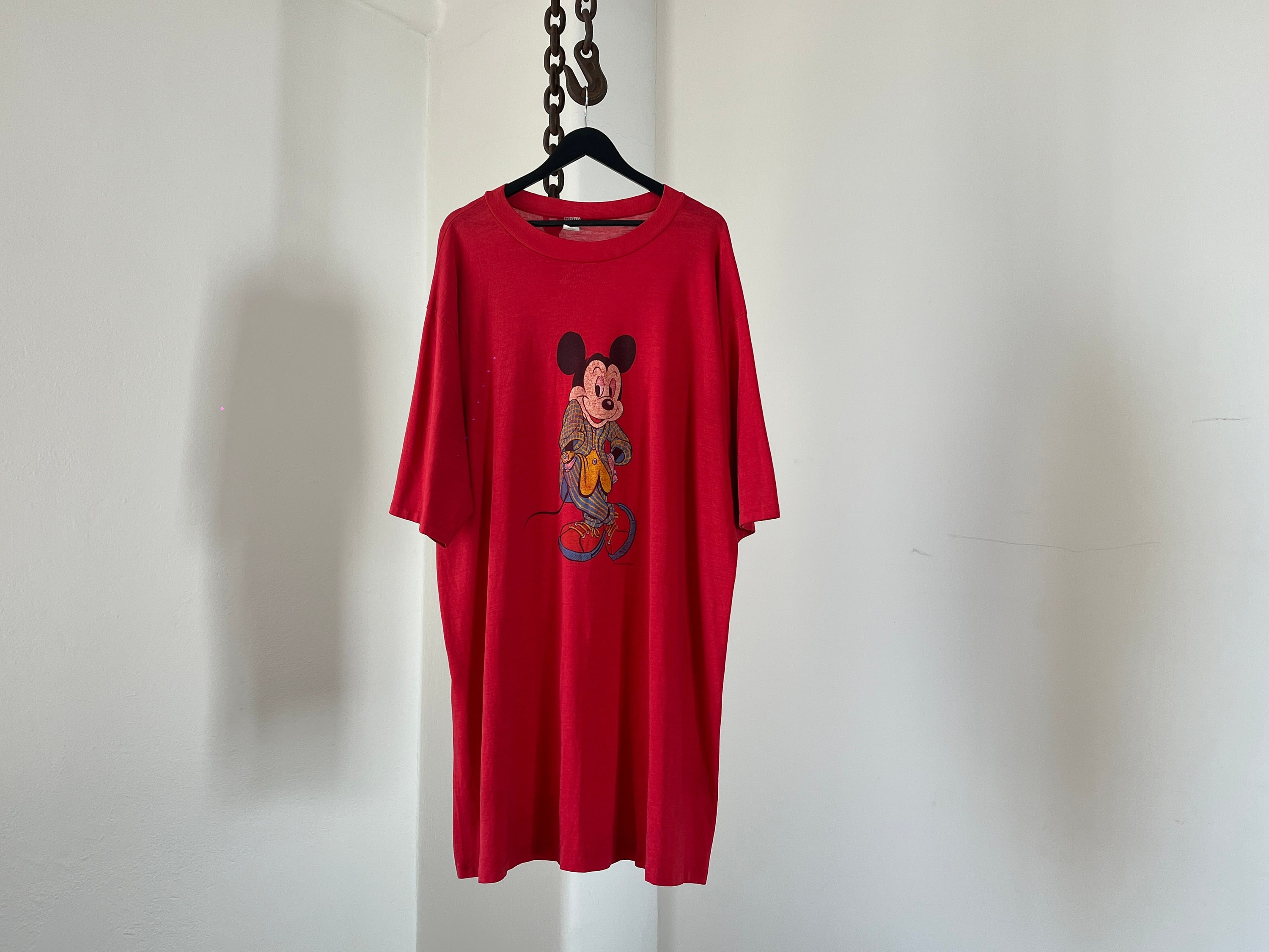 Giant Red Crew Neck T-shirt With Mickey Graphic Print / 
