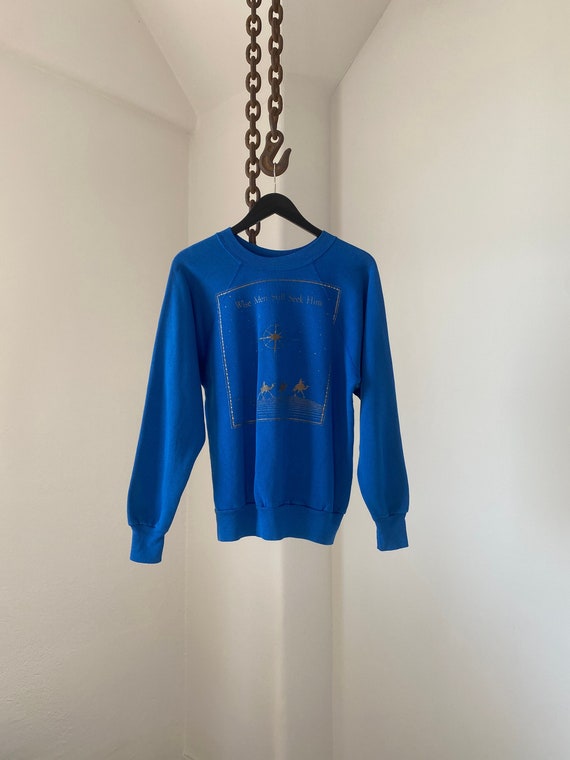 Blue Star Seeking Bronze Print crew Neck Sweater /