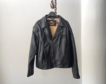 Vintage Harley Davidson leren motorjack met ritssluiting - zwart maat L/XL