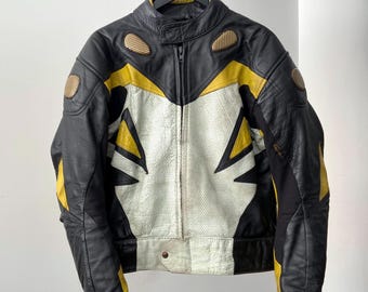 Vintage Leather Paradise Black Yellow Perforated Padded Racing