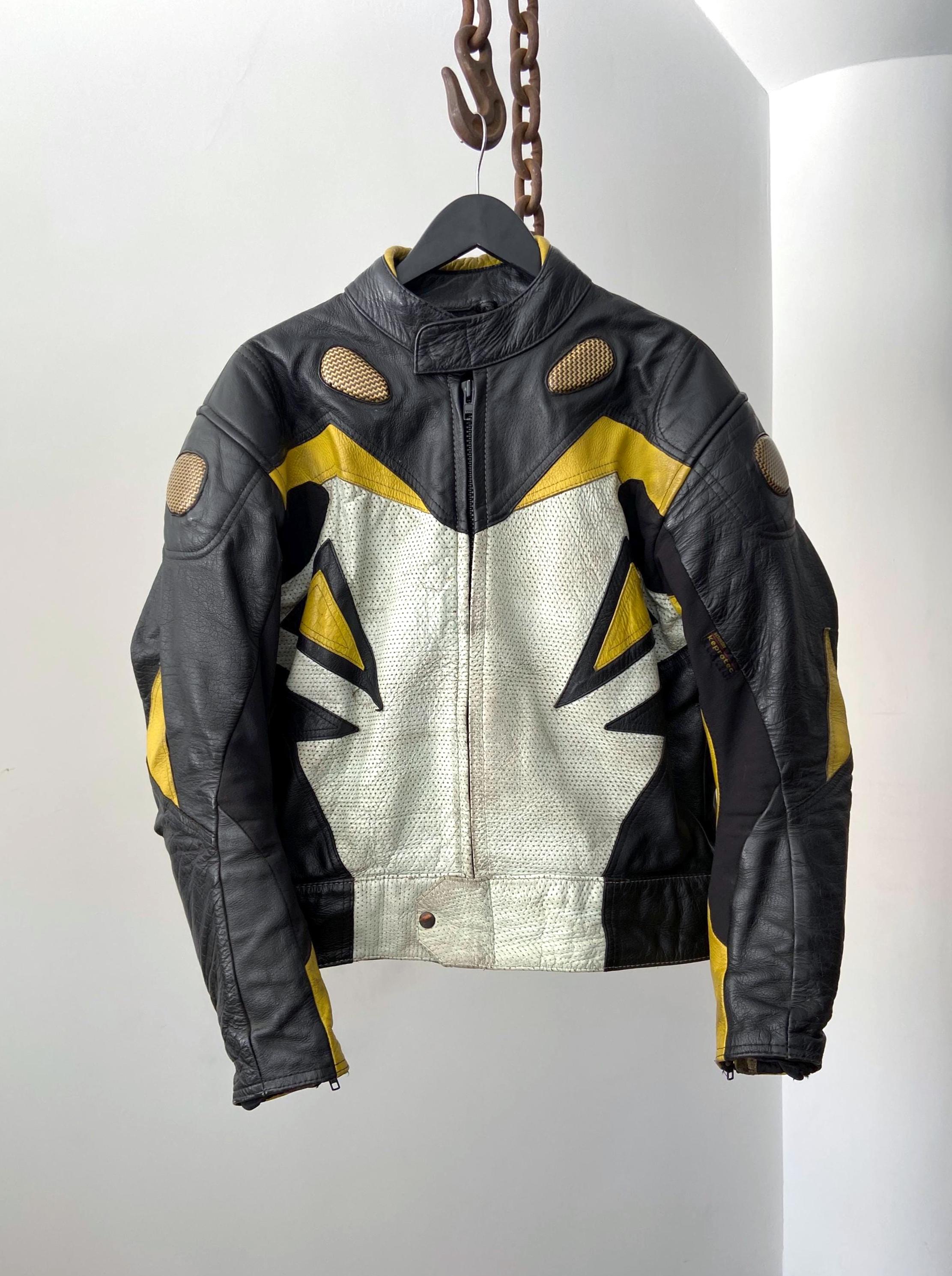 ホンダ  イエロー パンチング レザージャケット ‼️ Amazon.com: Famous Umaa Yellow Thurmans Bride Motorcycle Jacket