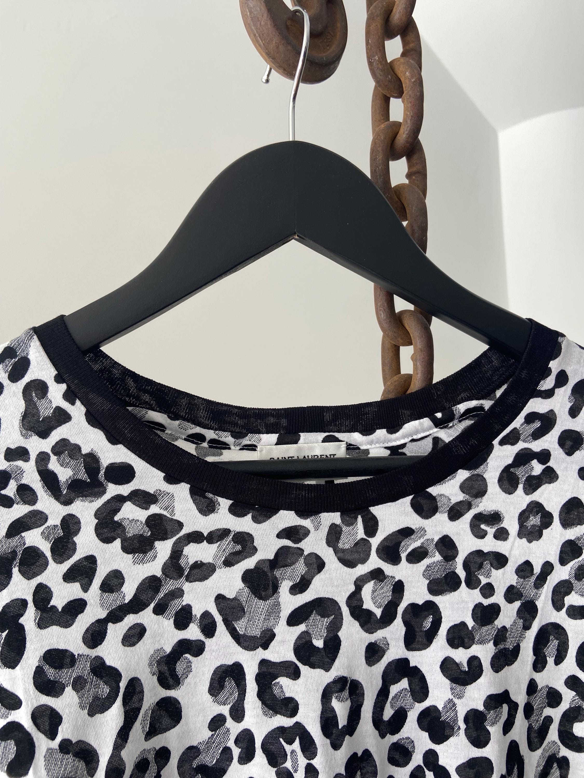 YSL - Saint Laurent Paris Black White Cheetah Print Drop Shoulder