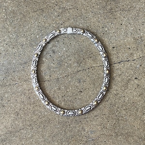 Vintage Modernist Rare Solid Silver 925 + Gold 18K Choker Necklace - length 15.75 inches - 136.4 grams