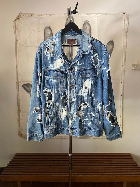 Super Distressed 90s Lee Denim Jacket - Etsy Super Distressed 90s Lee Denim Jacket - Etsy
