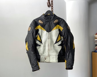 Vintage Leather Paradise Black Yellow Perforated Padded Racing