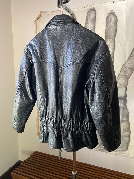 80s Vintage Leather Biker Jacket - image 8