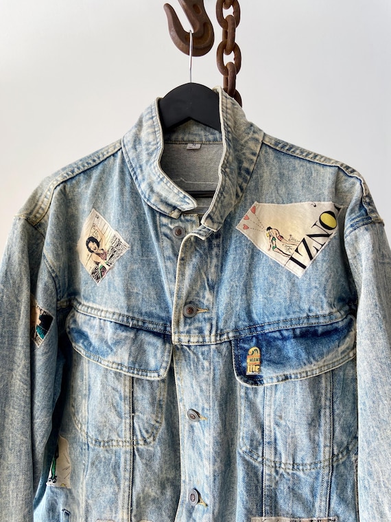 イタリア ヴィンテージ MALIBU デニムジャケット VTG 80s Malibu USA Acid Wash Denim Jacket + Jeans Set With Patches