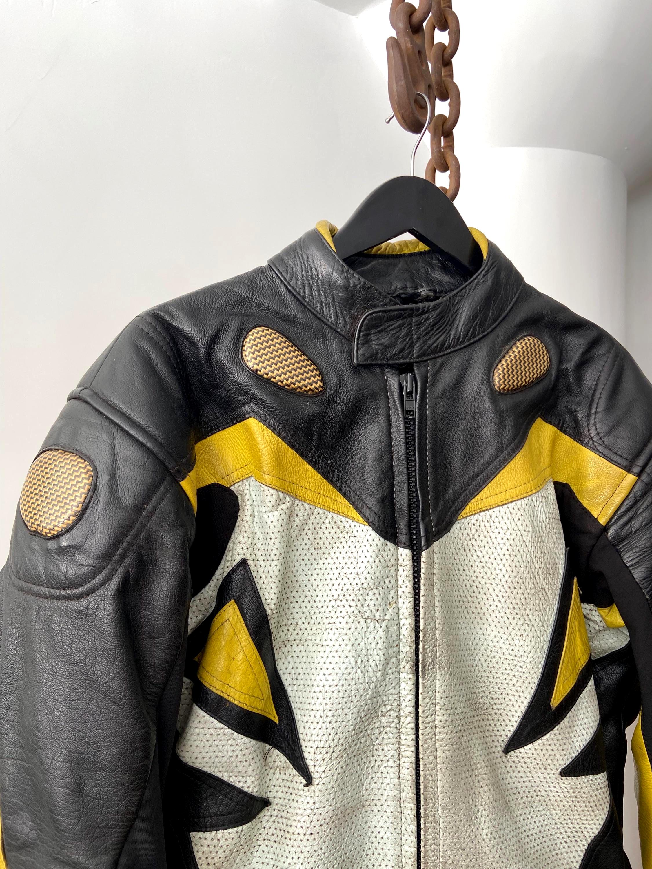 Vintage Leather Paradise Black Yellow Perforated Padded Racing