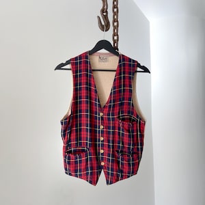 Vintage 50s/60s Tartan Plaid Woven Vest Waistcoat - fit Small / Xtra Small
