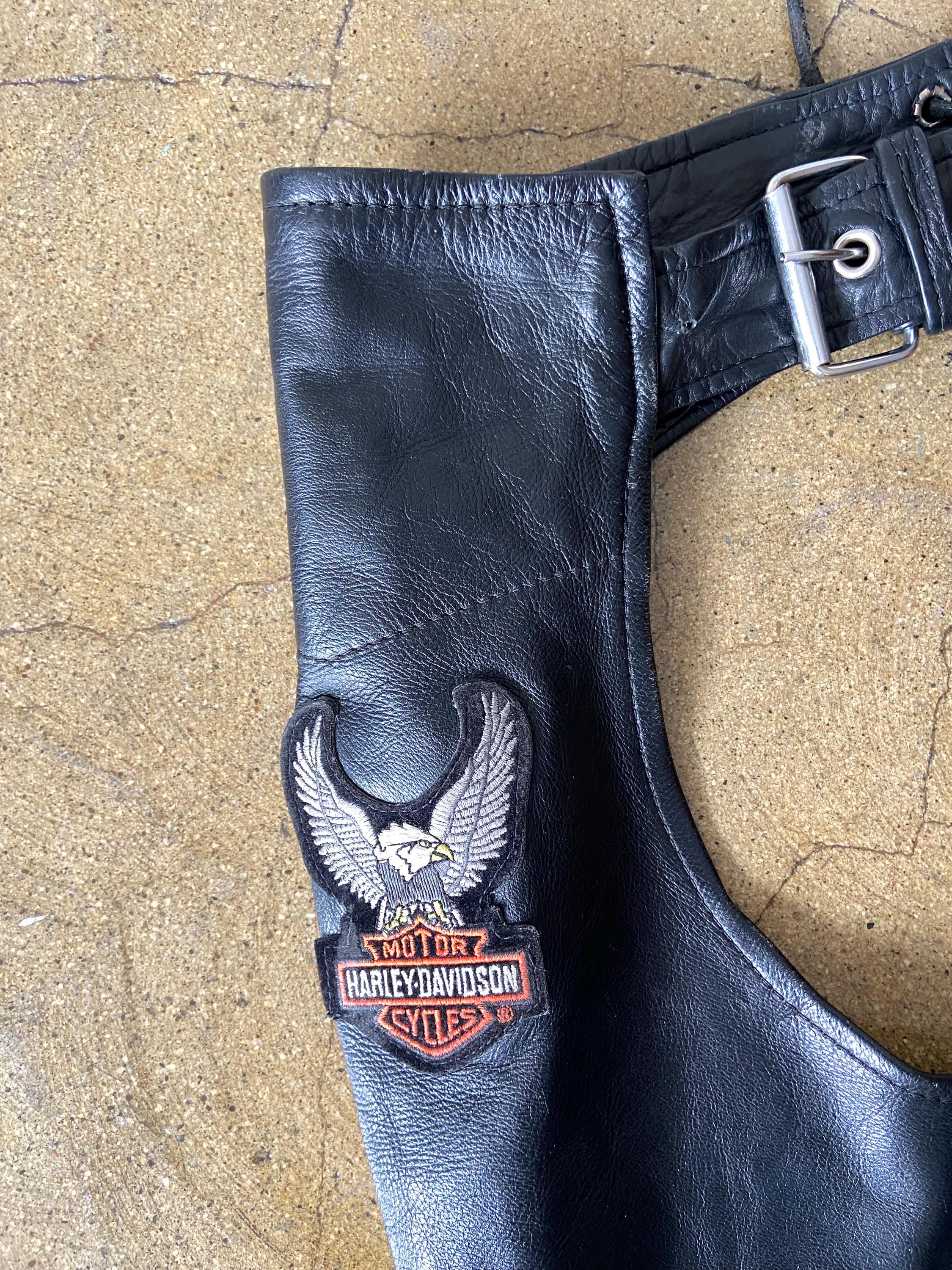 Guêtres (chaps) Motard En Cuir Vintage Shaf - Taille M - Noir Avec Franges Marron - Fermeture éclair Complète - Style Rétro