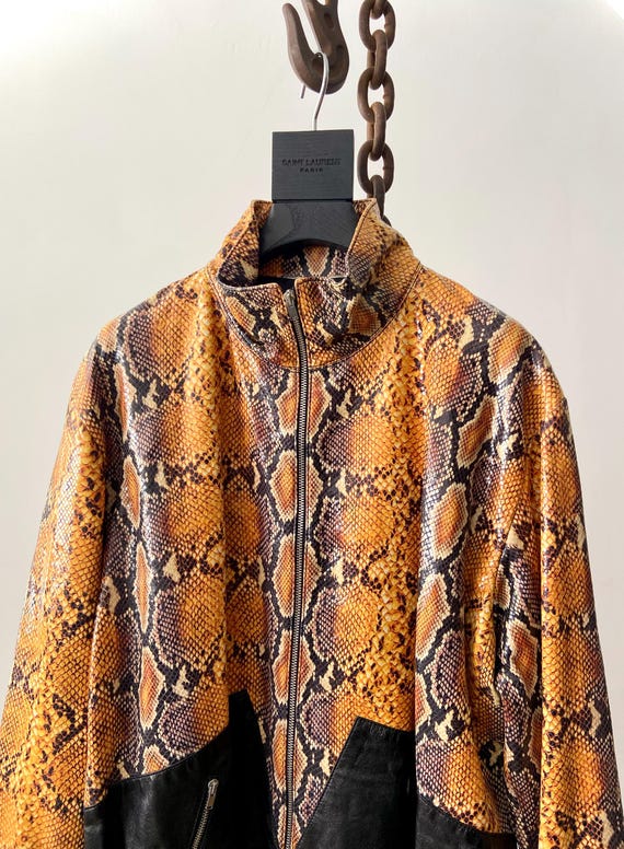 Saint Laurent Paris YSL Bright Python Snake Skin Print Zip-up