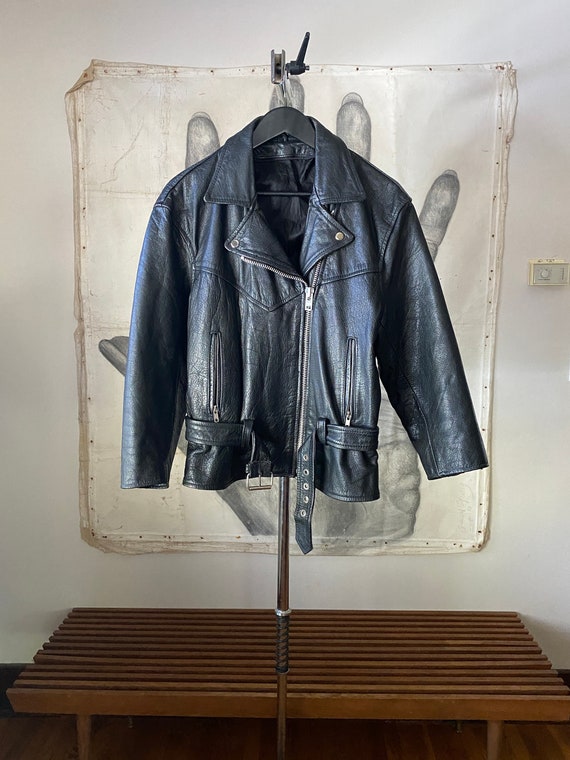 80s Vintage Leather Biker Jacket - image 1