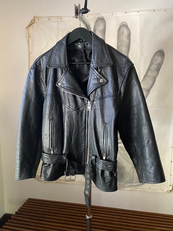 80s Vintage Leather Biker Jacket - image 2
