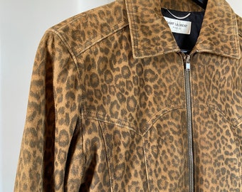 YSL Saint Laurent Paris Suede Leather Trucker Western Cheetah