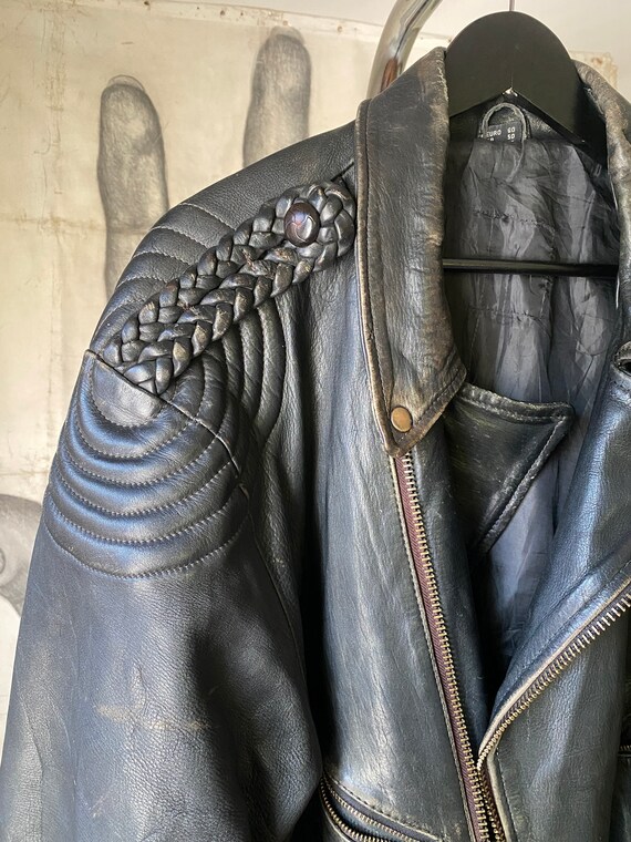 Oversized Motorcycle Black Leather Jacket Gem