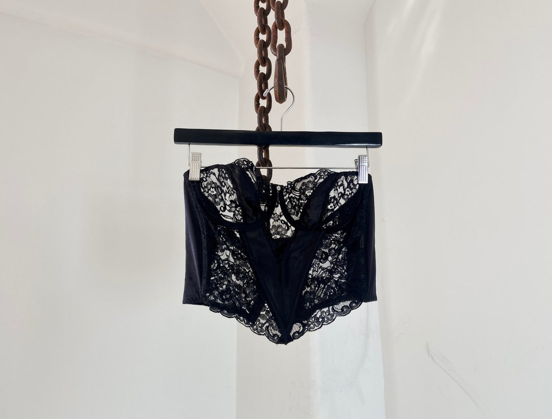 Vintage Black Lace Christian Dior Intimates Corset Lingère Top