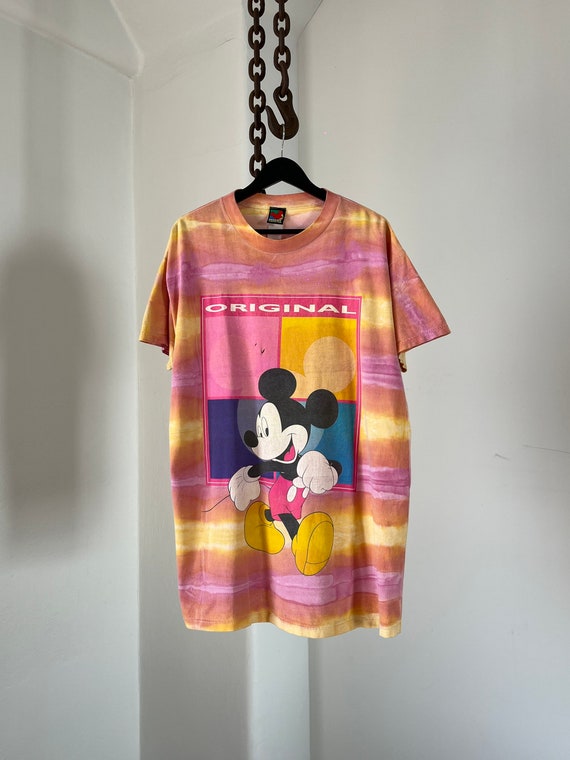 Acid Rave Mickey Tie and Dye Pink Yellow Graphic T