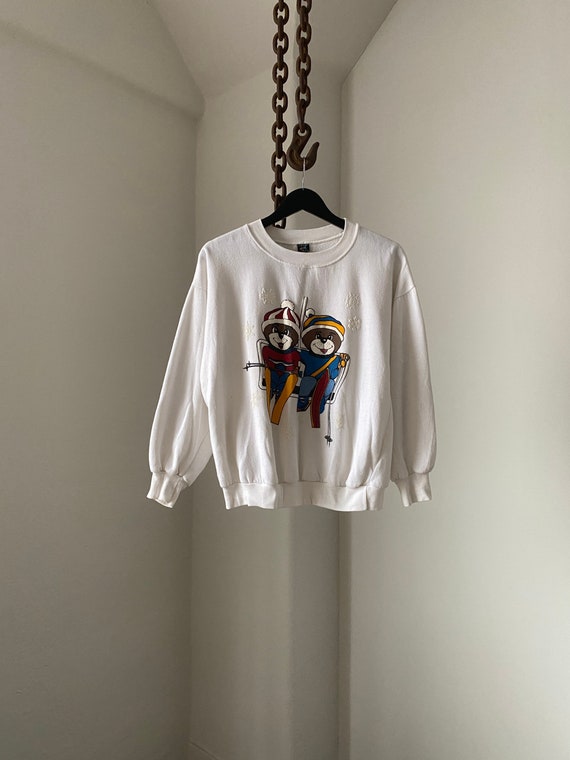 Christmas Winter Ski Bears White Sweater / size XL - image 1