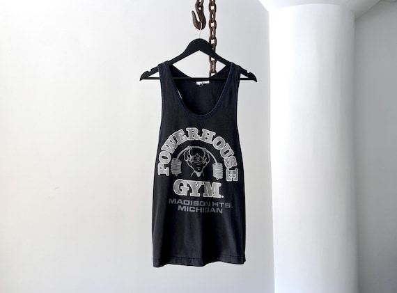 Vintage Black Powerhouse Gym Michigan Graphic Muscle Tank Top