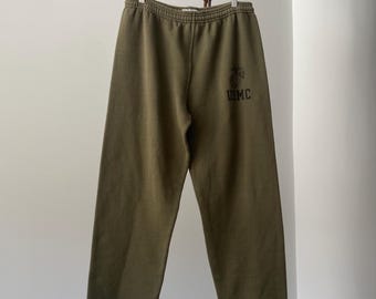 Vintage Olive Green USMC Marine Elastic Waist Cuff Sweat Pants